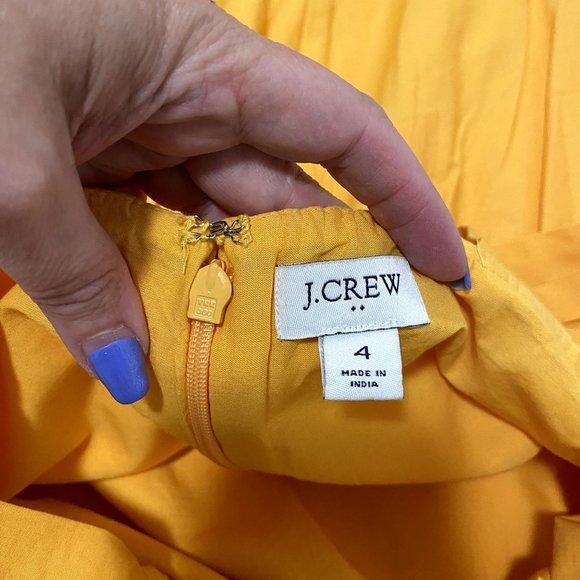 J. Crew Embroidered Scalloped Tiered Dress Yellow White Size 4 - Picture 5 of 8